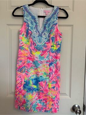 LILLY PULITZER Fallon Shift Dress Bright Palm Beach Pink Blue Printed